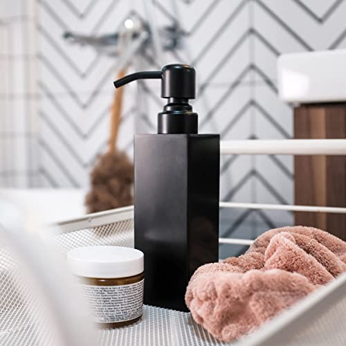 Zegeon Stainless Steel Soap Dispenser For Bathroom, Matte Black Square Design, Metal Pump, Rust-Proof Liquid Hand Soap Dispenser For Kitchen, 8.5Oz Refillable Countertop Lotion Bottle #TOP6