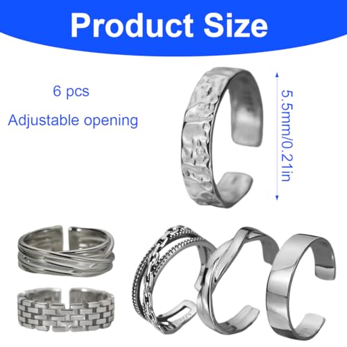 ARHZ 6 Stück Die Öffnung ist verstellbar Silber ringe herren, Ringe Herren Edelstahl Ringe Silber Matt Poliert Keltischer Knoten Vintage Ringe Herren Gravur