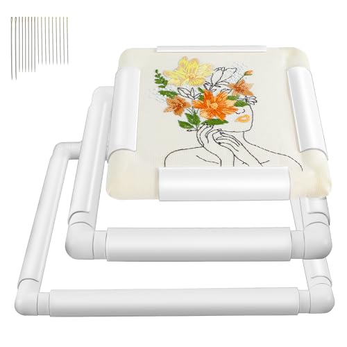 Caydo 3 PCS Square Embroidery Hoops Plastic Cross Stitch Snap Frames with Sewing Needles for Quilting Needlepoint & Silk-Painting 6 x 6 8 x 8 11 x 11 in(White)