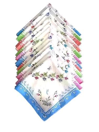 SUPER SHOP (Pack of 12) Womens,Ladies,Kids Handkerchief, Rumal, Hanky, Hankies, 100% Cotton Premium Collection Handkerchiefs, Soft Cotton Hand Kerchiefs, Handkerchiefs for Women,Ladies,Kids-image-27