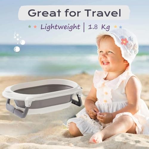 Image of Toriox New Born Baby Bathtub Plastic Safety Bath Tubs Set Bath Rack Household Baby Bathtub for Kids Seat Portable & Space-Saving 4 in 1 Bathtub with Support Bathnet,Bucket & Mug