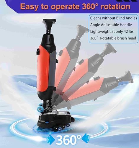 18" Commercial Floor Scrubber Machine - Mini Floor Cleaner with 18" Cleaning Width, 13000 Sqft/H Capacity, Rotary Double Brushes, 360° Rotating Head for Efficient Cleaning