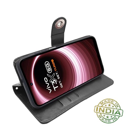 Image of Pikkme Vivo T3x 5G / Vivo Y200i 5G Flip Cover Leather Finish | Inside TPU with Card Pockets | Wallet Stand and Shock Proof | Complete Protection Button Flip Case (Black)