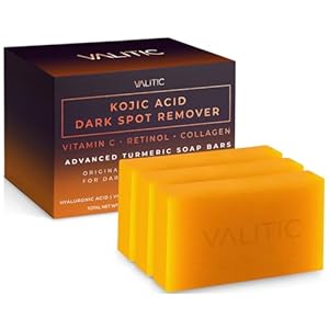 VALITIC Kojic Acid Dark Spot Remover Soap Bars with Vitamin C, Retinol, Collagen, Turmeric – Original Japanese Complex Infused with Hyaluronic Acid, Vitamin E, Shea Butter, Castile Olive Oil (3 Pack)