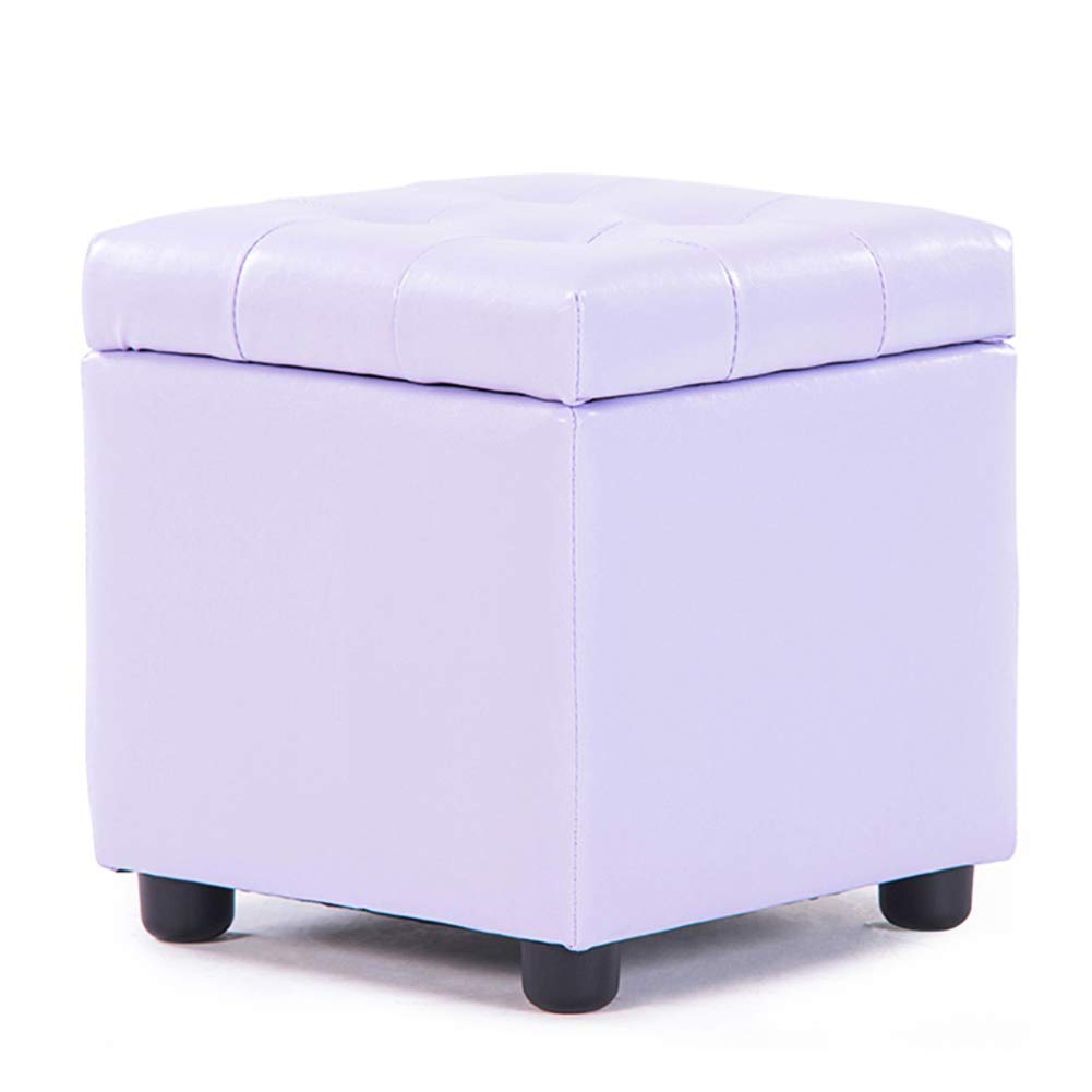 Petit banc carré violet en bois massif et pouf rembourré