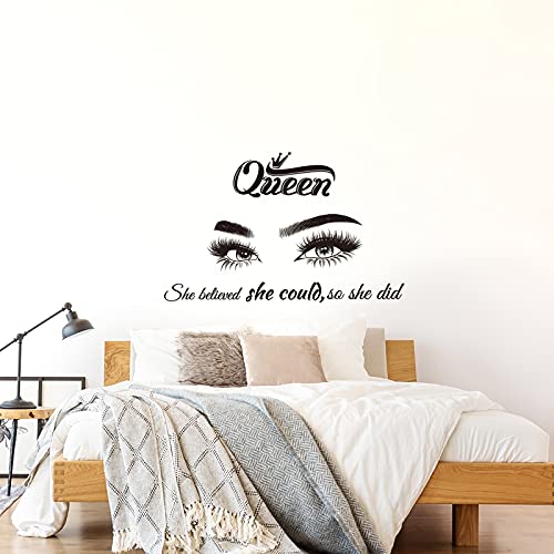 3 Sheets Eyes Wall Decals Inspirational Quote She Believed She Could So She Did Sticker, Removable Vinyl Sticker Beauty Eyelash Wall Sticker Motivational Art Queen Decal For Room (Classic Style) #TOP2