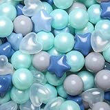 GOGOSO Ball Pit Balls,Plastics Balls for Ball Pit, Stars Hearts Shape for PastelBall for Toddlers Kids, Star+Heart Balls,Cream Blue+Pearl Blue,100pcs