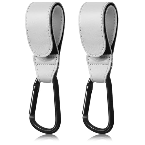 FAYAHAR 2 Stück Kinderwagen Haken, Kinderwagenhaken aus Leder für Taschen, Kinderwagen Haken für Wickeltaschen, Karabiner Karabinerhaken, für Wickeltasche Taschen Einkaufstasche (Grau)