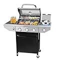 Unovivy 3-Burner Propane Gas BBQ Grill with Side Burner & Porcelain-Enameled Cast Iron Grates Built-in Thermometer, 37,000 BTU Outdoor Cooking, Patio, Garden Barbecue Grill, Black and Silver