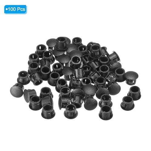 Image of PATIKIL Hole Plugs Plastic, 100 Pcs 8mm(5 /16 inch) Screw Bumper Hole Plug Flush Snap Type Round Hole Cover Caps for Round Holes Cabinet Furniture Kitchen, Black
