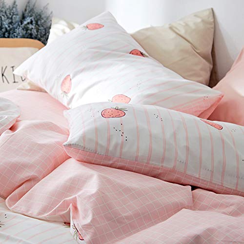 Aojim Duvet Cover Set Pure Cotton Women Girl Cute Quilt Cover Kawaii Strawberry Bedding Set 3 Pcs 1 Queen Comfy Comforter Cover 2 Pillowcases, Valuable Gift For Baby Teens Adults Queen, No Comforter #TOP5