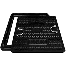 Square Fiberglass Manhole Cover and Frame 28x28, 24x24 Solid Top Lid, Clear Opening Size 21.5x21.5,Reinforced Steel Embedded Sewer Cover with Handles,Non-slip Recessed Sewage Basin Covers