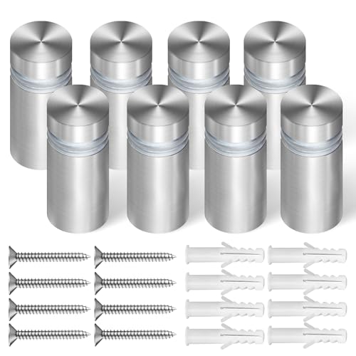 Anley Tornillos Separadores para Señalización, Juego de 8 Piezas con Tacos de Pared y Espaciadores de Goma - Montajes de Pared con Clavos de Acero Inoxidable-Colgar Letreros y Paneles(1/2 x 1 Pulgada)
