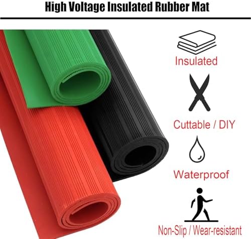 High Voltage Insulated Rubber Floor Mat, 6-35 kV Electrical Safety Mat for Home & Commercial Use, Non-Slip, Cuttable Switchboard Matting (7.6m x 5mm/25ft x 0.2in)