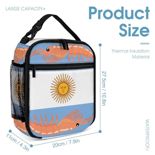 Argentine Red Shrimp Argentina Flag 3 Pcs Backpacks Set Combination 16“ Travel Backpack Portable Lunch Bag Pencil Case for Unisex4