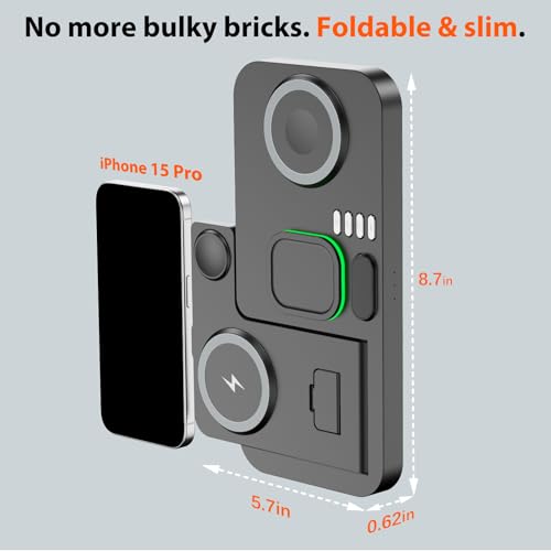 Image of Dual Phone Magnetic Wireless Charging Station for Apple Devices, 7-Color Auto Light & 12H Clock, Multi-Device Charger for iPhone 17 /16 /15, for iWatch 11 /10 /9 & AirPods Pro3(Obsidian