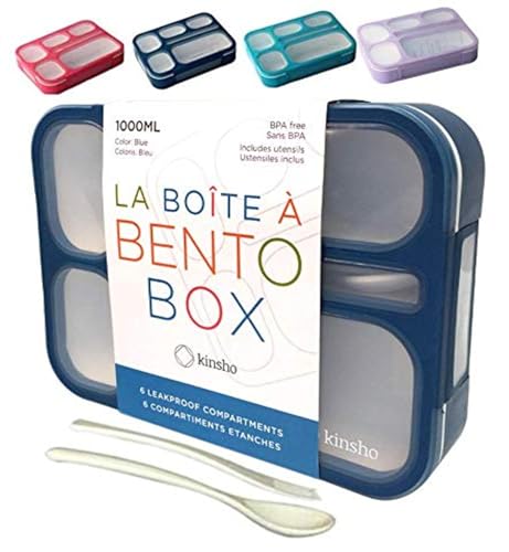 Bento Lunch Box Kids, Leakproof Lunch Containers for Boys Girls Adults with 6 Compartments - School, Daycare, Meal Planning Portion Control Container, BPA-Free Boxes, Utensils, Navy Blue