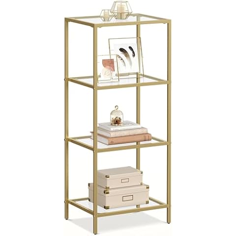 VASAGLE 4-Tier Bookshelf with Tempered Glass and Steel Frame Cover