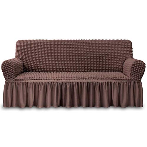NICEEC Sofa Slipcover Brown Sofa Cover 1 Piece Easy Fitted Sofa Couch Cover Universal High Stretch Durable Furniture Protector with Skirt Country Style (3 Seater Chocolate Brown) NICEEC Sofa Slipcover Brown Sofa Cover 1 Piece Easy Fitted Sofa Couch Cover Universal High Stretch Durable Furniture Protector with Skirt Country Style (3 Seater Chocolate Brown)
