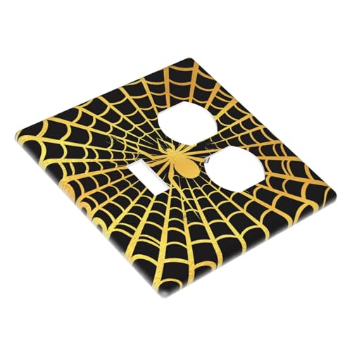 Decorative Outlet Covers Black Background with Golden Spiderweb Spider 2 Gang Outlet Cover Wall Plate Single Toggle Duplex Light Switch Cover Plate Switch Plate Covers