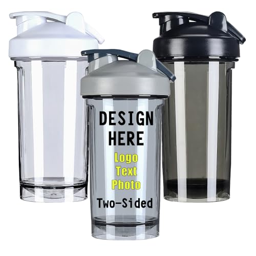 WIORUTI Personalized Shaker Bottles 18 Oz with Handle, Custom Shaker Bottle with Your Own Design/Logo/Photo Easy Clean Sports Water Cups for Gym Home Outdoor, Gray