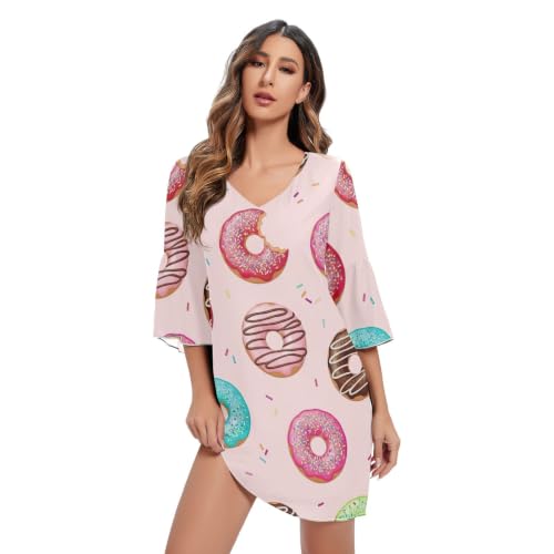 Robe d'été rose anti-chaleur robe décontractée imprimée donuts pour femme