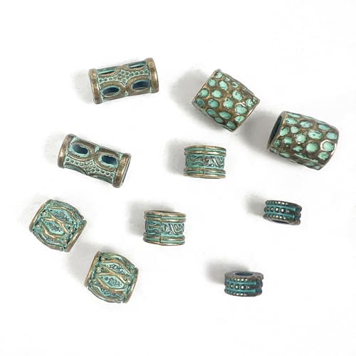 10Pcs Viking Hair Accessories Runes Tube Beads for Braids Dreadlock,Metal Beard Clips Rings Cuffs Braiding Ornaments Decoration Jewelry Bracelets Pendant Necklace DIY