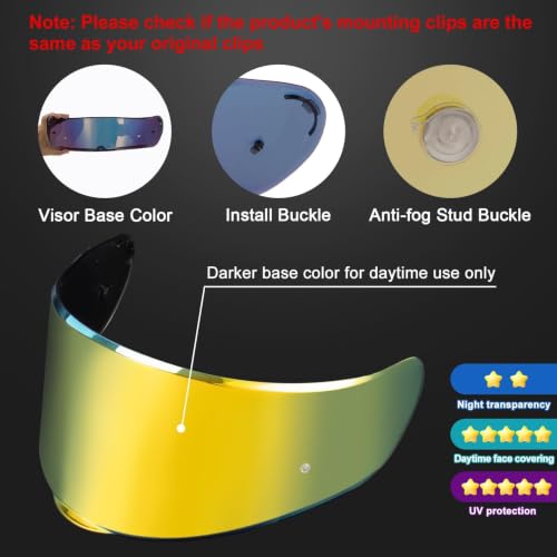 Image of PSLER Sedici Strada 2 Visor - Sedici Strada 2 and Strada 3 Face Shield Motorcycle Helmet visor Accessories Replacement for LS2 FT2 VECTOR Sedici Strada 2 Strada 3 FF801 FF397,Deep Gold