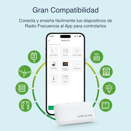 Miniatura 2 de Linknlink Ehome Ha Wi-Fi Smart Rf Mando Universal, Controlador Rf Para Interruptores De Luz, Ventiladores De Techo, Motores De Persiana, Rf2mqtt Home Assistant, Compatible Con Alexa Y Google Home