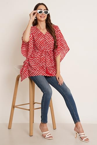 Image of COTLAND Fashions Jaipuri Cotton Kimono Sleeves Printed Longline Kaftan Top for Women