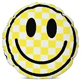 iscream Chenille Smiley Face 14' x 14' Round Accent Pillow - Yellow Checker