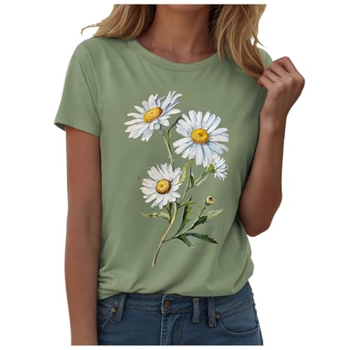 Women's t-Shirts Sunflower Shirts Vintage Flower Graphic Tees Shirts Inspirational Tees Casual Shirt Tops Womans Tops (Light Green, XXL)