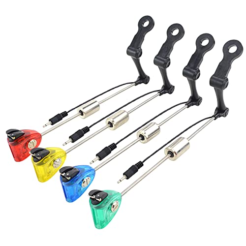 Lot de 4 indicateurs de touche lumineux (swingers) pour la pêche à la carpe, Red/Blue/Green/Yellow
