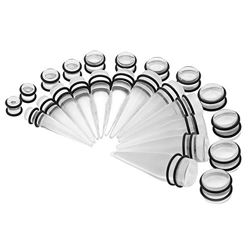 CrazyPiercing Big Ear Gauges Kit 24 Pieces Acrylic Tapers and Plugs Double O-Rings Stretching Set