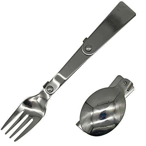 Maydahui 2 PCS Folding Spoon and Fork SUS 18/10?304?Stainless Steel Spork Portable Camping Cutlery Multi-Functional Foldable Fruit Forks for Outdoors Picnic Thermos Travel Tableware
