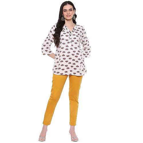 Image of Rangriti Peach Poplin Lycra Slim Solid Slim Pants for Women