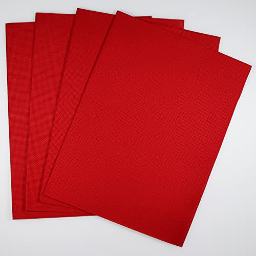 Image of KCS 4 pc of 12 inch x 18 inch 14CT Counted Cotton Aida Cloth Cross Stitch Fabric (Red)