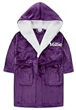 PyjamaPlanet Personalised Girls Dressing Gown Fleece Robe Bathrobe (Contrast Purple, 9-10 Years)
