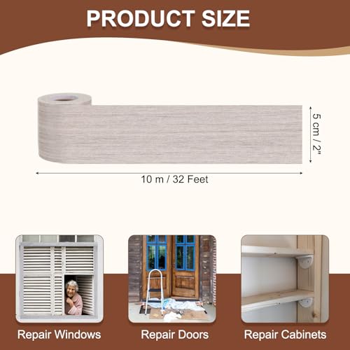 Image of MECCANIXITY Wood Grain Repair Tape, 2 Inch x 33 Feet Self Adhesive Wood Grain Tape Multi-Purpose Wallpaper Border Trim for Furniture Floors Windows Doors Tables Home, Light Gray