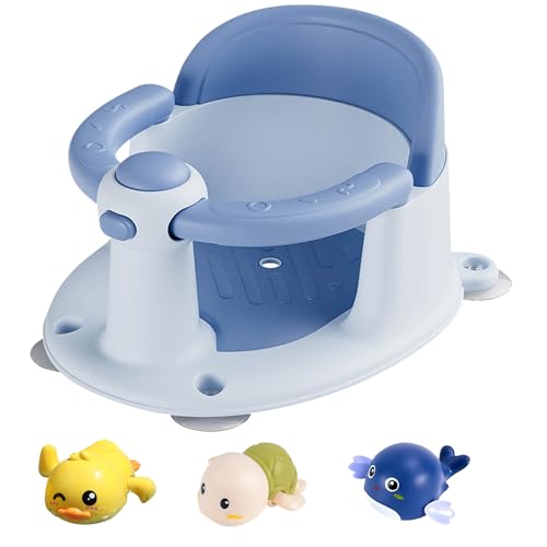 Image of Baby Bath Seat for Babies 6 Months & Up, Bath Seats for Babies Sitting Up, Non-Slip Toddler Bath Seat, Baby Bathtub Seat with Suction Cup, Blue