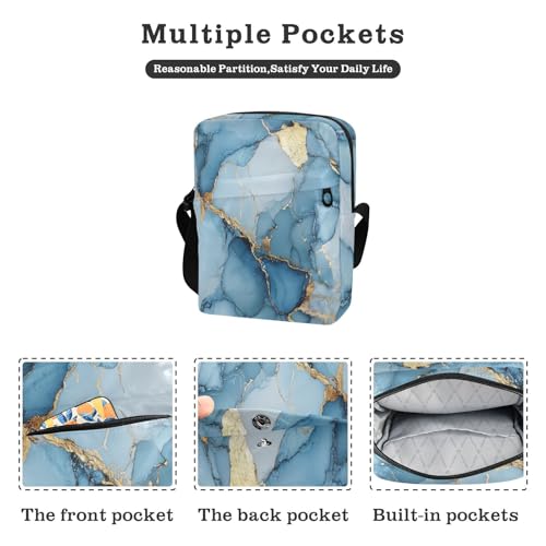messenger bag for men Crossbody Bags For Women Womens Cross Body Purses Adjustable Strap for Travel Travel- Marble Blue White Beauty2