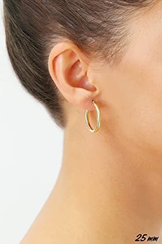 Image of 14k Yellow Gold Classic Shiny Polished Round Hoop Earrings, 3mm tube