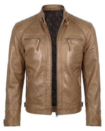 Image of Mens Vintage Retro Biker Cafe Racer Jackets - Diamond Quilted Style Genuine Leather Motorcycle Jacket