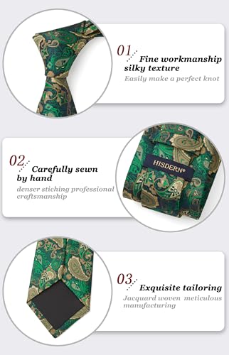 Image of HISDERN Ties for Men Paisley Tie and Pocket Square Woven Classic Floral Mens Ties Handkerchief Set Wedding Party Necktie