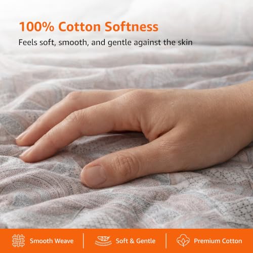 Image of Amazon Basics - 100% Cotton Fitted Bedsheet | 144TC |Fitted Queen Bed Sheet with 2 Pillow Cover|Soft Cotton | Geometric Print | 78 Inch x 60 Inch - 8 Inch Drop, Brown