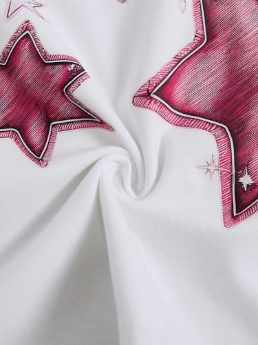 Image of RoseSeek Girl's Geometric Star Graphic Tee Tops Casual Summer Short Sleeve Crew Neck T Shirt