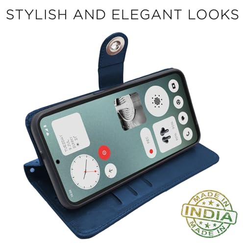 Image of Pikkme Flip Cover Leather Finish | Inside TPU with Card Pockets | Wallet Stand and Shock Proof | Complete Protection Button Flip Case for CMF by Nothing Phone 1 (Blue)