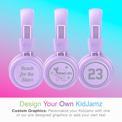 Image of MEE audio KidJamz KJ55BT Personalized Bluetooth Wireless Safe Listening Headphones for Kids w /Custom LED-Backlit Design, Volume Limiter, Mic; Kids Headset for School /iPhone /iPad /Tablet (Lavender)
