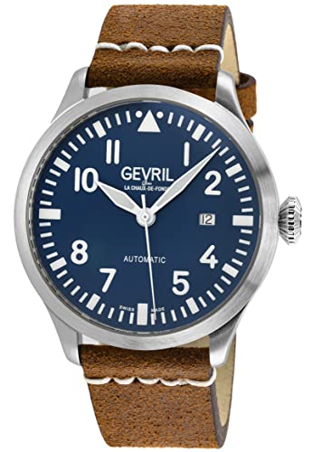Gevril Men's Vaughn Swiss Automatic Watch, Genuine Italian Leather Strap, Silver