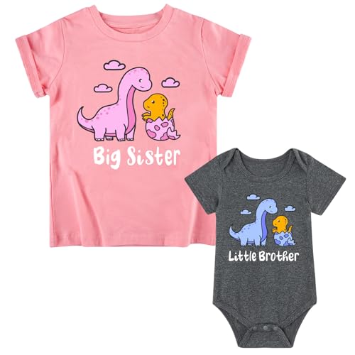 Funnycokid - Funnycokid Big Sister Little Brother Matching Dinosaur Outfits - Set for 4T and 0-3M - Best Deal on Amazon